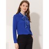 INSPIRE CHIC Women's Tie Neck Contrast Color Button Down Long Sleeves Shirt - 2 of 4