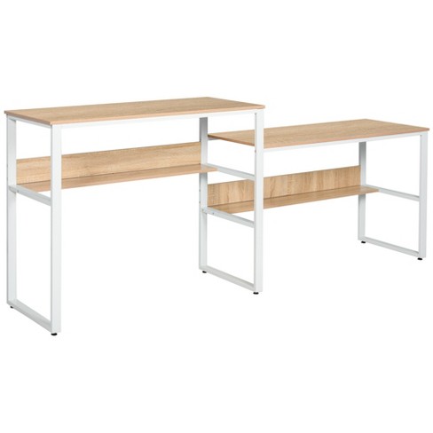 HOMCOM 88 Extra Long 2 Person Computer Desk with Storage Shelves