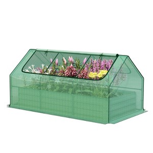 Aoodor 6 x 3 x 1 ft Raised Garden Bed with Mini Greenhouse Kit, Metal Planter Box with 2 Roll-Up Zipper Doors for Vegetables, Herbs, and Flowers - 1 of 4