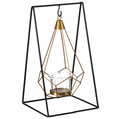 Fabulaxe Geometric Framed Swinging Votive Candle Holder Decorative Modern Hanging Lantern Tabletop Centerpiece