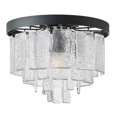 Modern Crystal Flush Mount Ceiling Light with Tiered Textured Glass Panels for Hallway or Bedroom