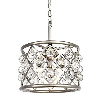 Elegant Lighting Madison Collection Pendant D:12in H:9in Lt:3 Polished Nickel Finish (Royal Cut Crystals)