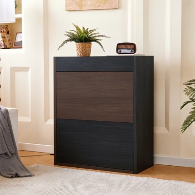 32.5''-58.8'' Extendable & Rotating Shoe Cabinet with Drawer, 90-Degree Corner Storage Cabinet for Entryway & Living Room, Black+Walnut - ModernLuxe