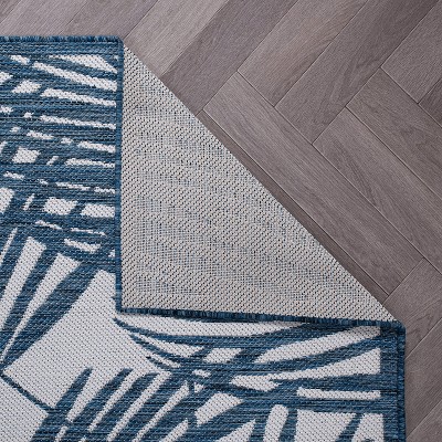 Navy Floral Synthetic Flat Woven Rectangular Rug 2'x3'