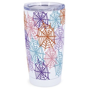 Elanze Designs Spider Cobwebs Spooky Halloween Wrap-Around Design 20 Ounce Stainless Steel On-The-Go Coffee Mug, Thermal Travel Tumbler with Leak - 1 of 4