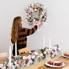 24 Inch Christmas Wreath with Pink Bow, Artificial Frosted Pine Needles Christmas Decorations, Holiday Accent Wreaths for Front Door, Window, Wall - 2 of 4