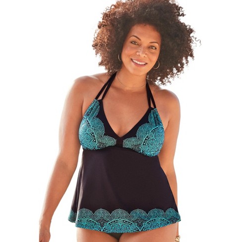 Swimsuits For All Women's Plus Size Apron Halter Tankini Top, 20 - Blue  Ombre Lace Print : Target