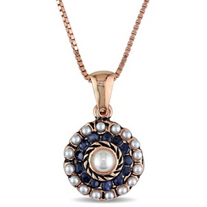 EVERLY JEWELRY | Rose Plated Sterling Silver Faux Pearl and Gemstone Vintage Pendant with Chain– Multiple Gemstone Options - 1 of 4