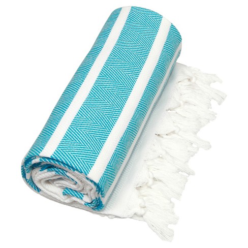 Herringbone Pesetemal Beach Towel Turquoise: Linum Home Textiles ...