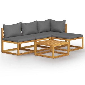 vidaXL 5 Piece Patio Lounge Set in Solid Acacia Wood with Cushion & Coffee Table – Modular and Weather-Resistant Outdoor Furniture Set in Dark Gray - 1 of 4