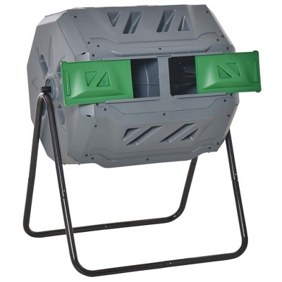 Outsunny Tumbling Compost Bin Outdoor 360° Dual Chamber Rotating Composter 43 Gallon
