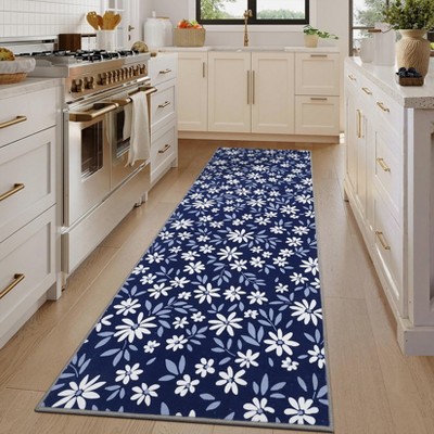 Modern Floral Area Rug Washable Rugs for Living Room Bedroom Non-Slip Low Pile Throw Carpet