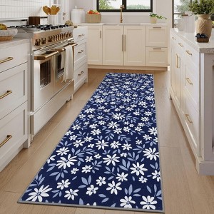 Modern Floral Area Rug Washable Rugs for Living Room Bedroom Non-Slip Low Pile Throw Carpet - 1 of 4