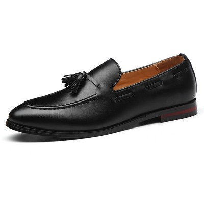 Santimon Mens Fashion Loafers Leather Casual Tassel Slip on Driving Flats Dress Shoes Black