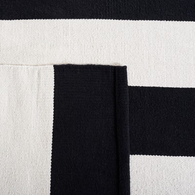 Black and Ivory Striped Cotton Runner Rug