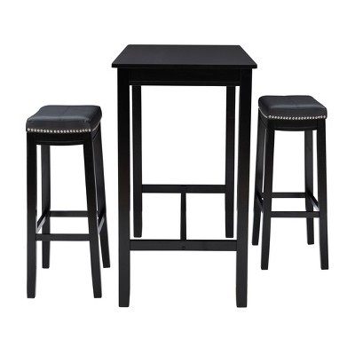 Black Rubberwood Pub Table Set with Faux Leather Stools