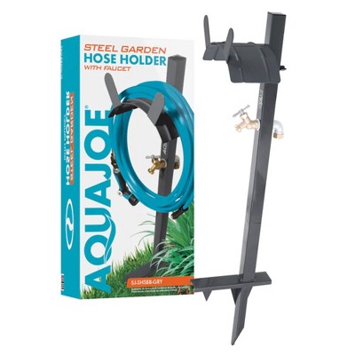 Sun Joe Steel Garden Hose Stand with Brass Faucet and Quick Install Anchor Base, Gray – Heavy Duty Metal Outdoor Gardening System, SJ-SHSBB-GRY
