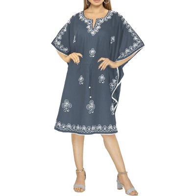 LA LEELA Women's House Daily Routine Evening Wear Loungewear Solid Casual Relaxed Caftan Knee Length Cover Up Dresses for Women 2X-3X Gray, Solid