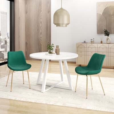 NicBex Round Dining Table Set Morden Kitchen Table for 2 with Trestle Base and 2 Velvet Chairs for Home Office