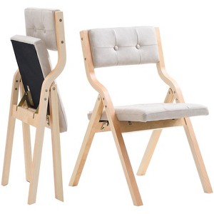 VEVOR Wooden Folding Chairs with Cushion, Set of 2, Portable Foldable Cushion Chair with Wooden Frame, Modern Padded Dining Chair, Beige - 1 of 4