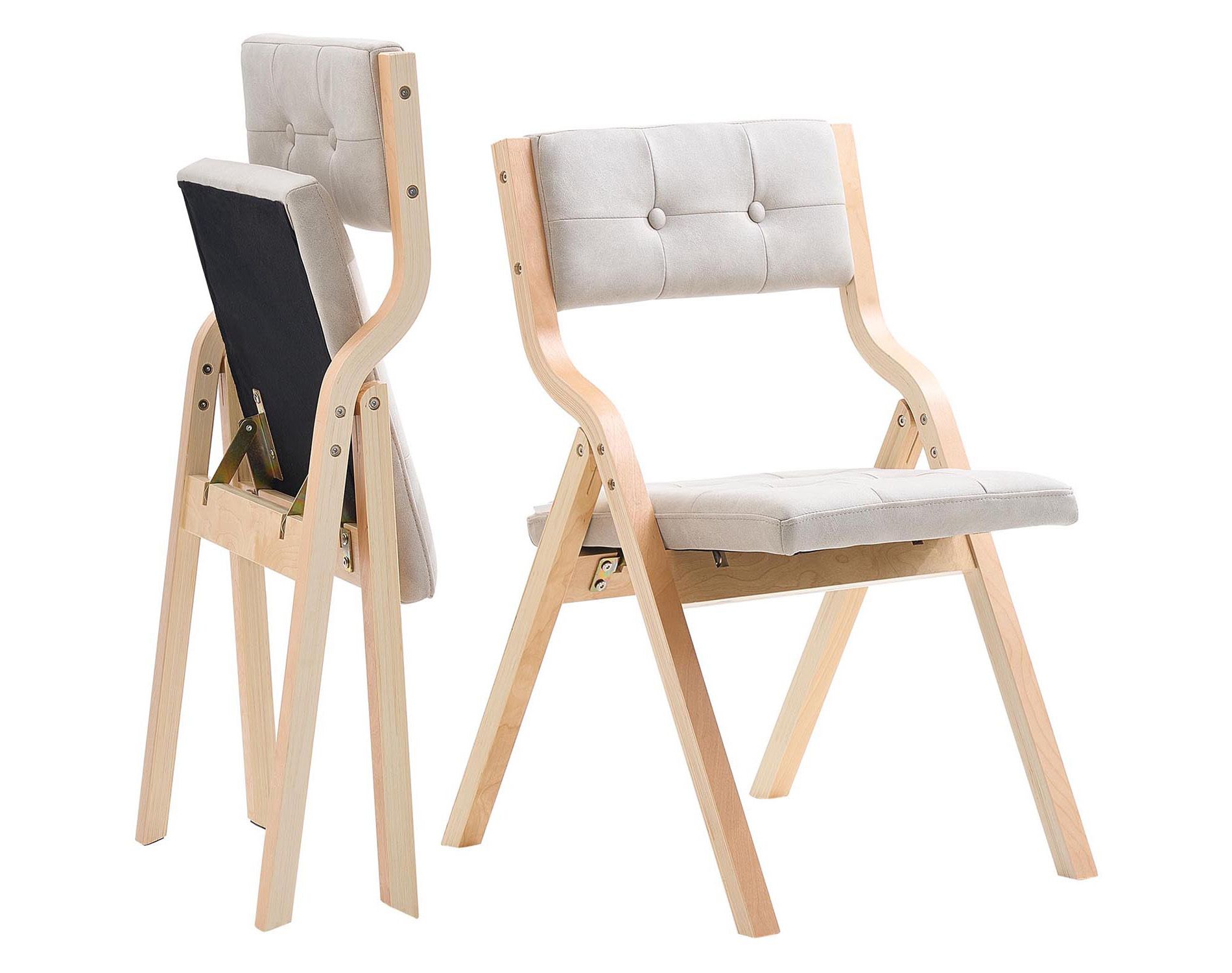 VEVOR Wooden Folding Chairs with Cushion, Set of 2, Portable Foldable Cushion Chair with Wooden Frame, Modern Padded Dining Chair, Beige