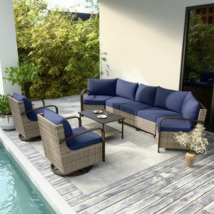 EAGLE PEAK Coastal Vista Outdoor Patio Furniture Set, Half-Moon Curved Wicker Patio Conversation Set with Coffee Table - 1 of 4