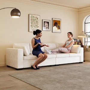 FUFU&GAGA Modern Minimalist Fabric Sofa Couch  4 Seat, High-Elastic Foam, Wooden Structure, Off-White - 1 of 4