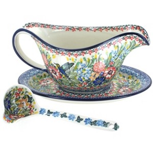 Blue Rose Polish Pottery 239-561 Ceramika Artystyczna Gravy Boat with Ladle - 1 of 1
