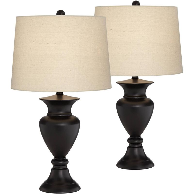 Regency Hill Traditional Table Lamps 26" High Set of 2 Dark Bronze Urn Ivory Tapered Drum Shade for Living Room Family Bedroom Nightstand, 1 of 9