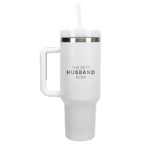 100 North The Best Husband Ever. Wrap-Around 40 Oz. Stainless Steel Water Bottle Coffee Mug, Spill & Leak Resistant, Travel Tumbler with Handle, Lid & - 1 of 4