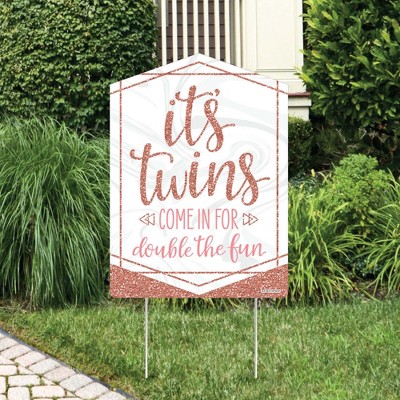 Big Dot of Happiness It's Twin Girls - Party Decorations - Pink and Rose Gold Twins Baby Shower Welcome Yard Sign