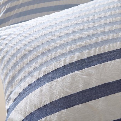 King Blue Seersucker Striped Cotton Comforter Set