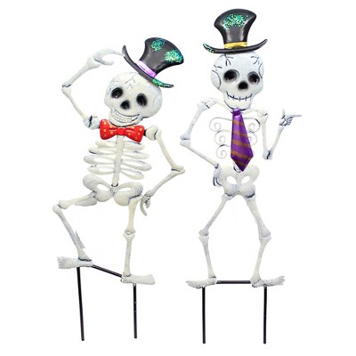 Home & Garden 18.75" Boney Skeletons Halloween Tie Top Hat Direct Designs International  -  Decorative Garden Stakes