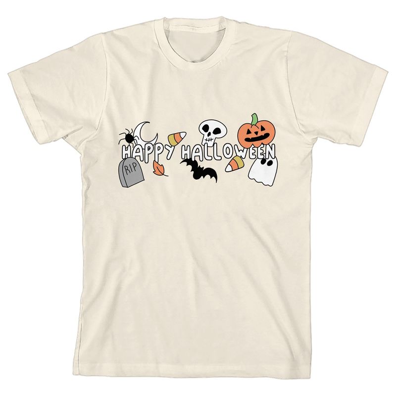 Kids Halloween Cute Cartoon Symbols Crew Neck Short Sleeve Natural Unisex Youth T-shirt, 1 of 3
