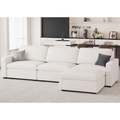 Belffin L-Shaped 4-Seater Cloud Sectional - Plush Chenille Sofa with Storage Ottoman & Convertible Design
