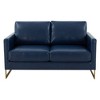 LeisureMod Lincoln Mid-Century Modern Upholstered Faux Leather Loveseat with Gold Frame - 3 of 4