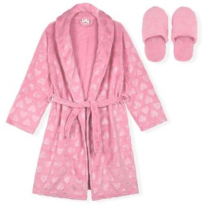Sleep On It Girls Leopard Plush Fleece Shawl Collar Robe with Matching Fleece Slippers - 1 of 4