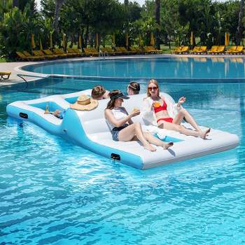Costway Giant 4 Person Inflatable Island Lake Floating Lounge Raft W/ 130W Electric Air Pump