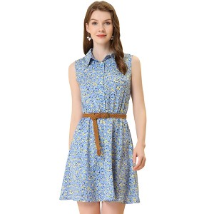 INSPIRE CHIC Women's Floral Sleeveless Half Placket Mini Belted Summer Dress - 1 of 4