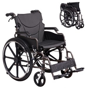 ORRD Folding Transport Wheelchair with Hand Brakes, 18" Seat 300lb Capacity, 24" Quick Release Wheels,Dark Grey - 1 of 4