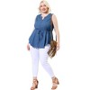 Agnes Orinda Women's Plus Size Sleeveless Shirts Denim V Neck Drawstring Waist Chambray Casual Tops with Chest Pocket - 3 of 4