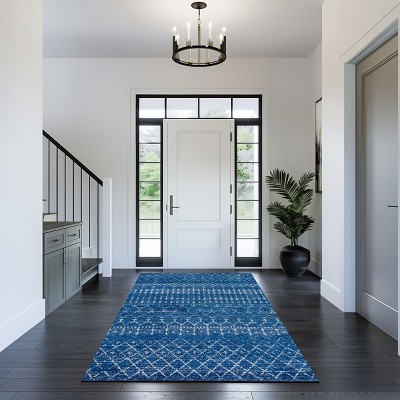 Distressed Moroccan Trellis 4' Square Blue Synthetic Area Rug