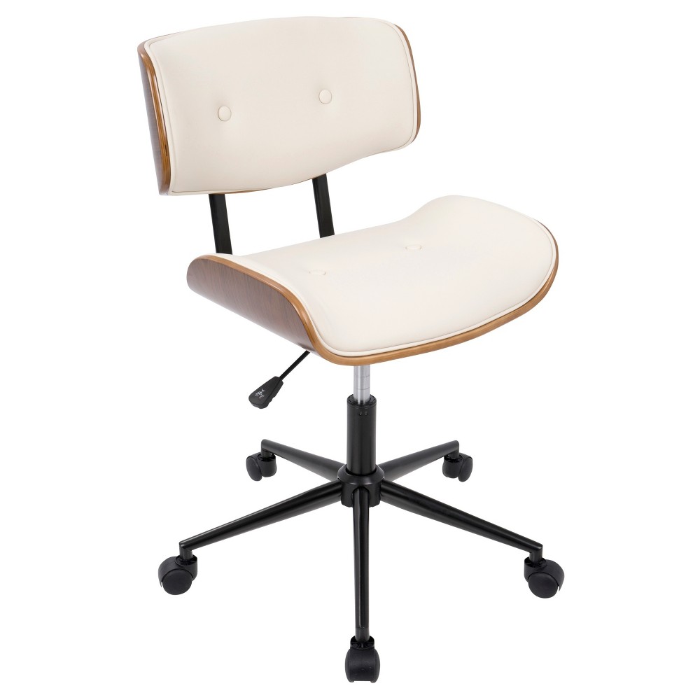 Photos - Computer Chair Lombardi Mid - Century Modern Office Chair with Swivel - Walnut And Cream