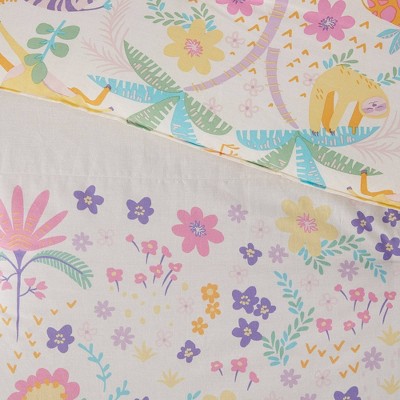 Twin Reversible Cotton Floral and Jungle Duvet Cover Set