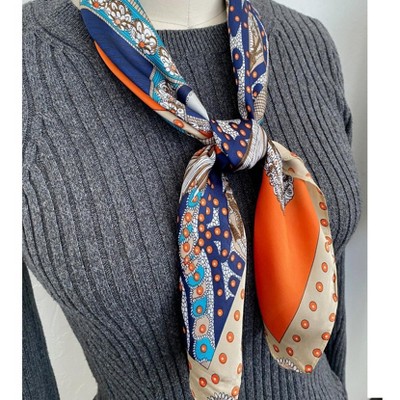 Wrapables Satin Neckerchief Square Scarf 26.5 x 26.5 Inches, Saddle Orange - image 3