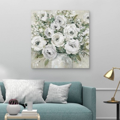 35" x 35" White Floral Bouquet Canvas Wall Art