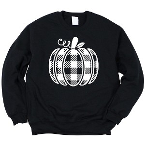 Simply Sage Market Women's Buffalo Plaid Pumpkin Gildan Sweatshirt - 1 of 2