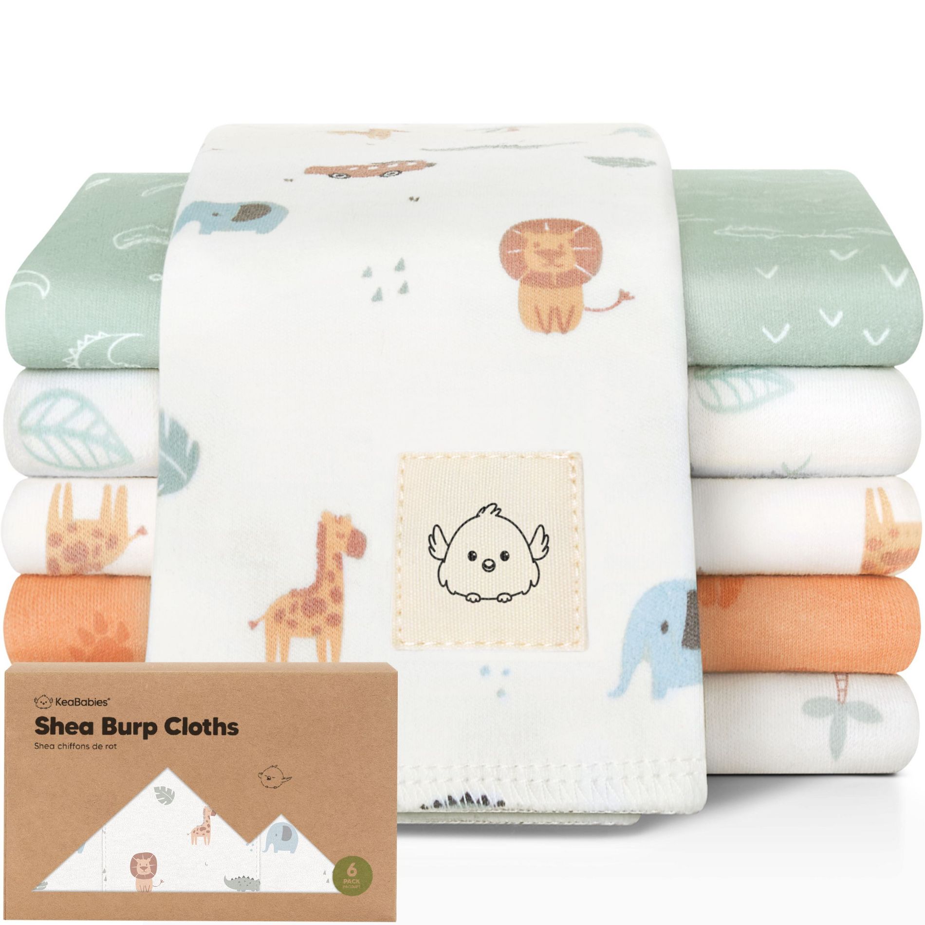 KeaBabies 6pk Shea Baby Burp Cloths for Baby Boys and Girls, 100% Organic Cotton Burping Cloths for Babies, Newborn (Wilderness)