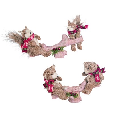 Transpac Foam 13 in. Brown Christmas Sisal Squirrel/Bear Seesaw Decor Set of 2