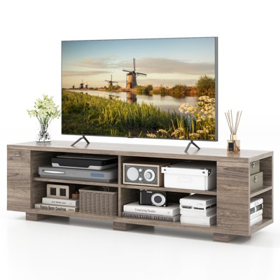 Tangkula TV Stand for 65 Inches TVs Modern Entertainment Center with 8 Open Shelves & 4 Cable Holes MDF TV Console Table